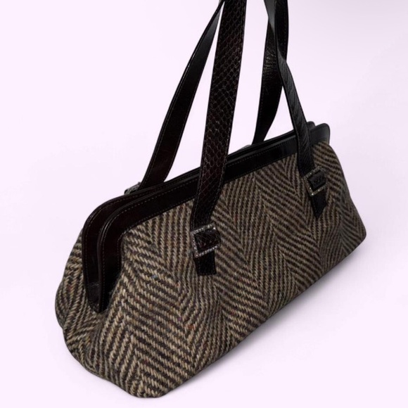 RARE Vintage Kate Spade Rhinestone Herringbone Tweed Baguette Satchel - Picture 3 of 7